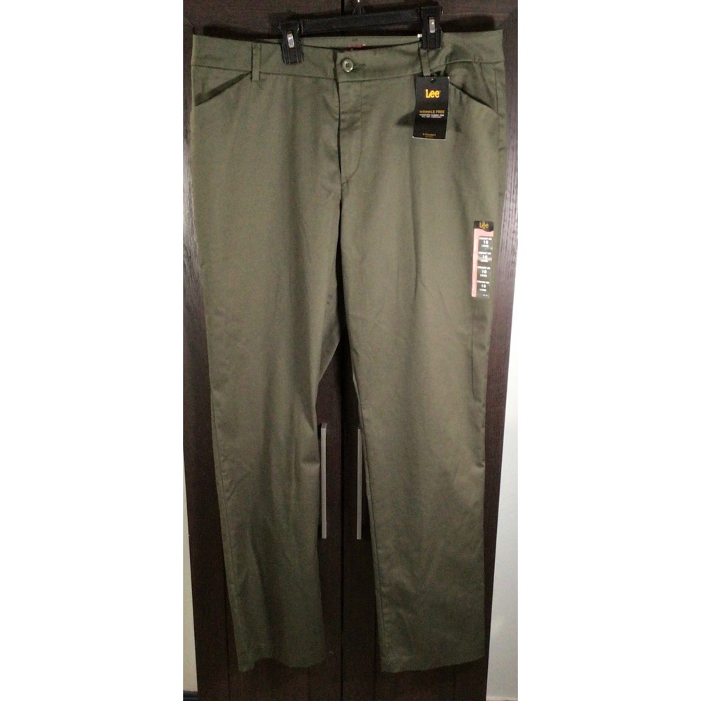 Lee Womens 16 Long Wrinkle Free Straight Mid Rise Pants Olive Green NWT